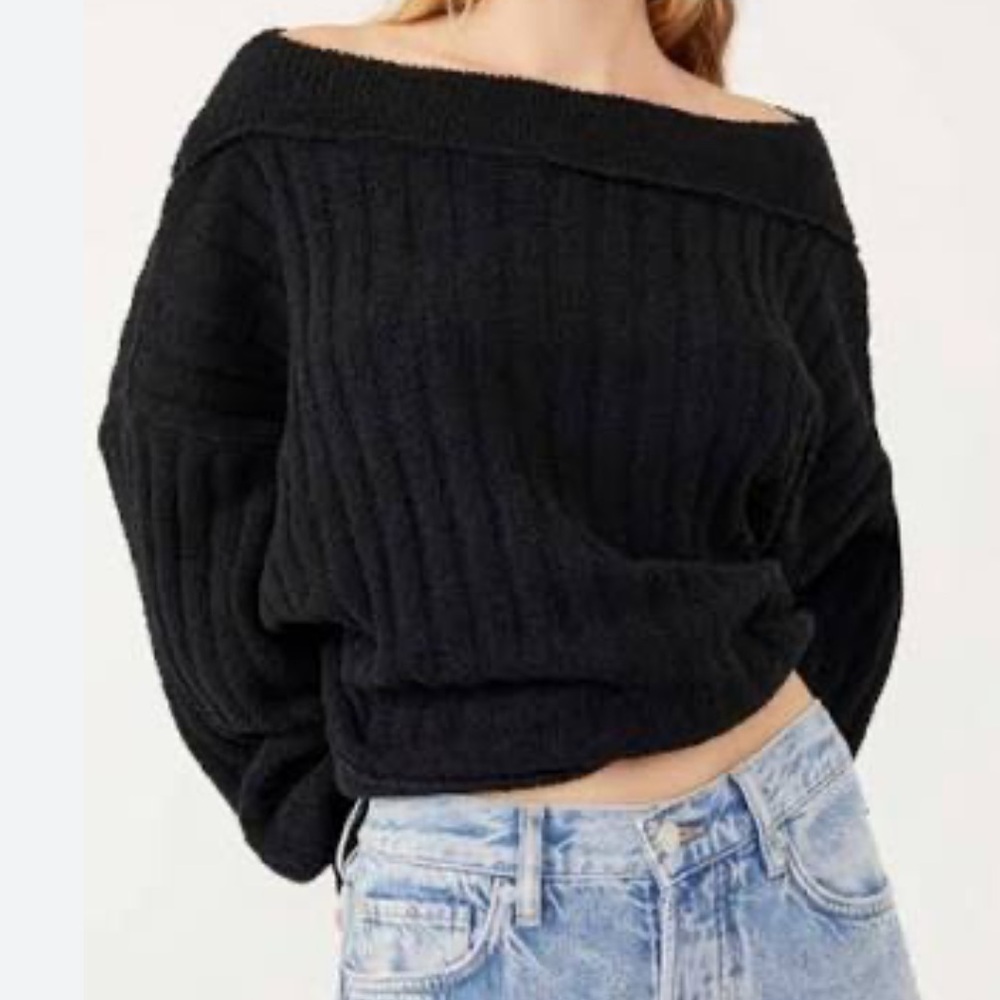 Free People Black Off-the-Shoulder Sweater